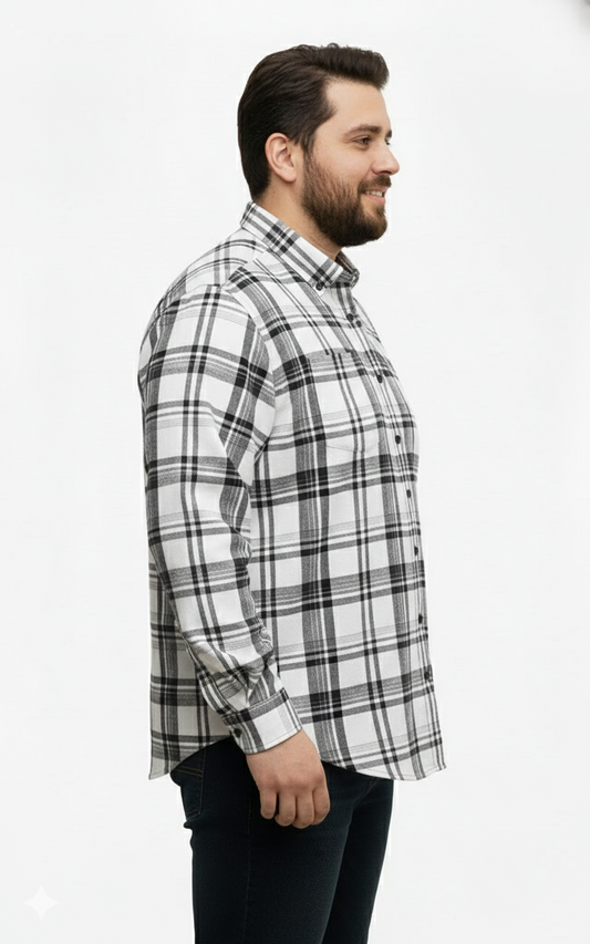 White & black check shirt
