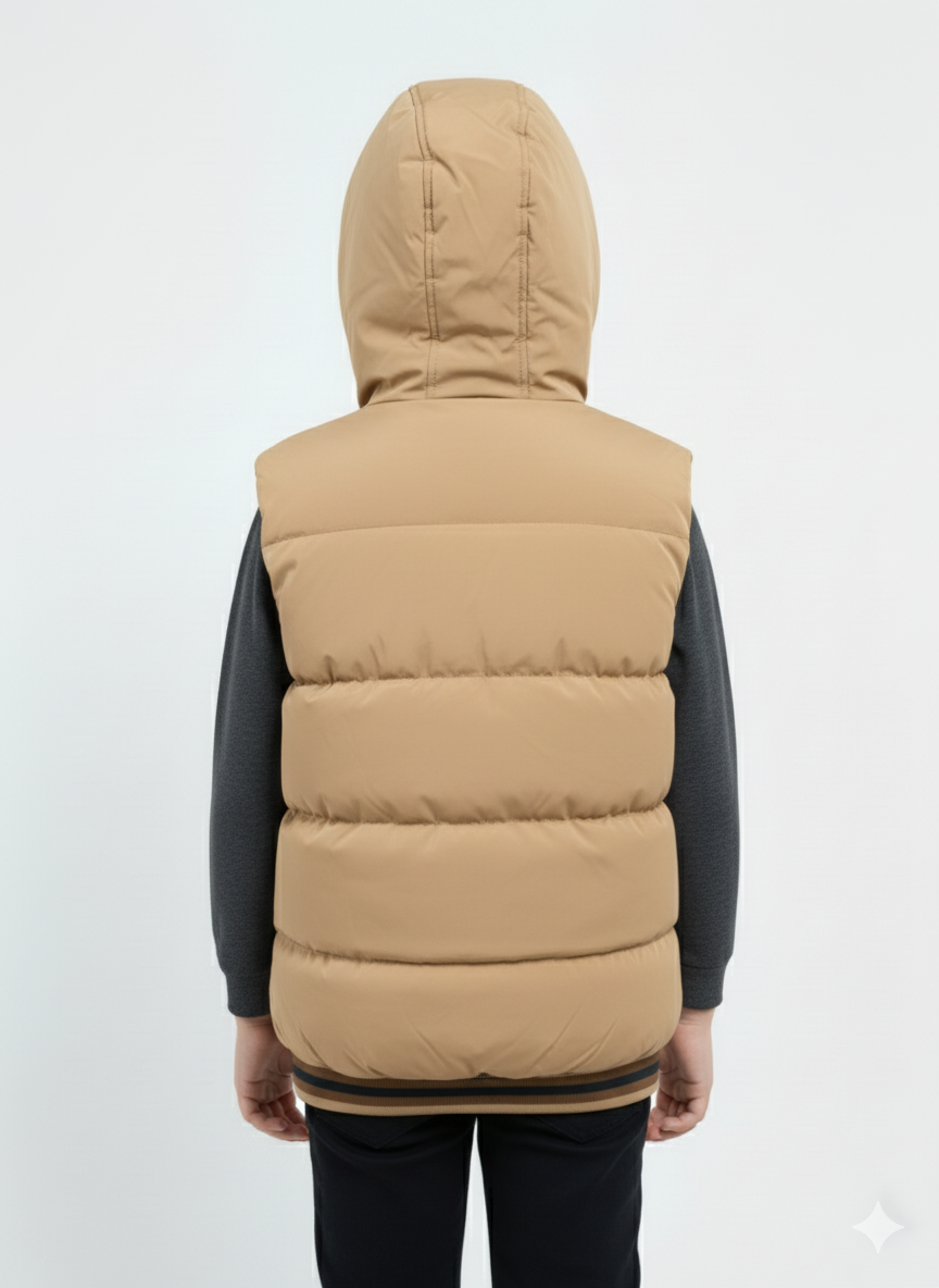 Kids Camel Brown Sleeveless Puffer Jacket