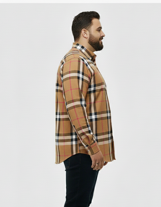 Brown White Checkered Style Big Size Shirts