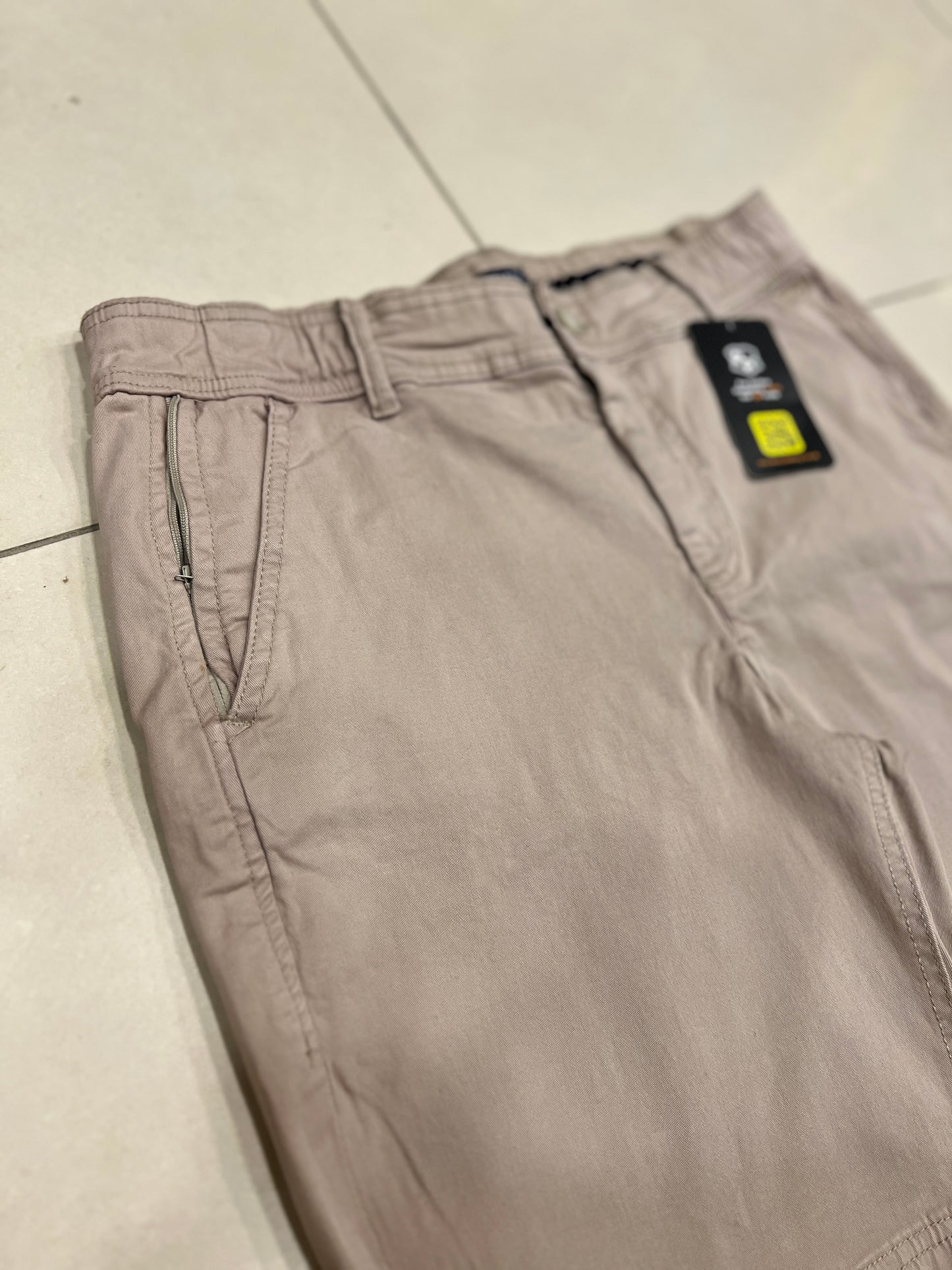 Men Light Beige Stretchable Cotton Short