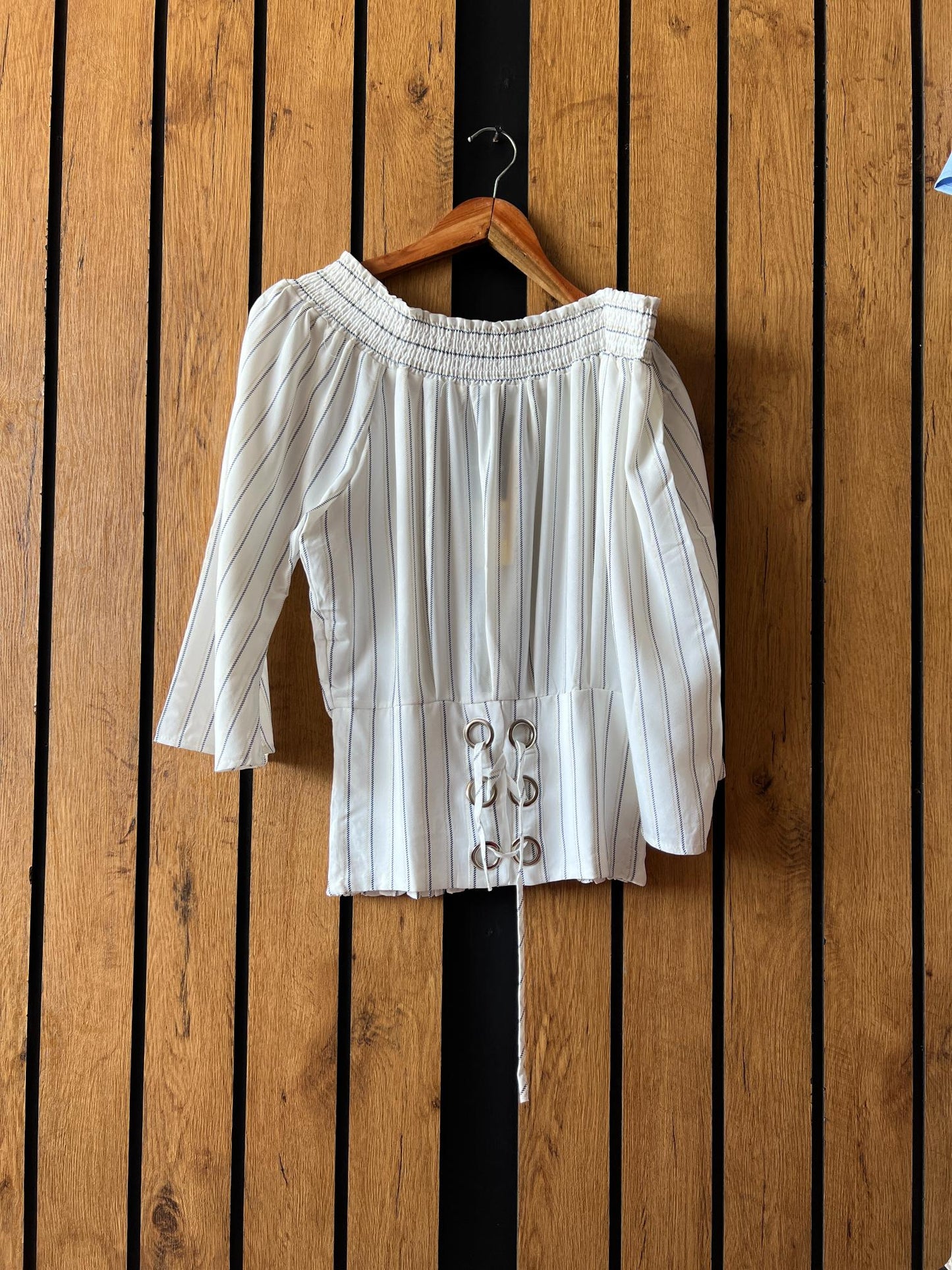 View details for LOFT offwhite Blouse Frilly Ribbed Long Sleeve tops LOFT offwhite Blouse Frilly Ribbed Long Sleeve tops