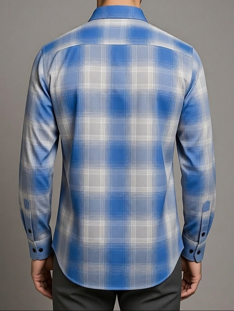 White & Blue Bold Check Shirt