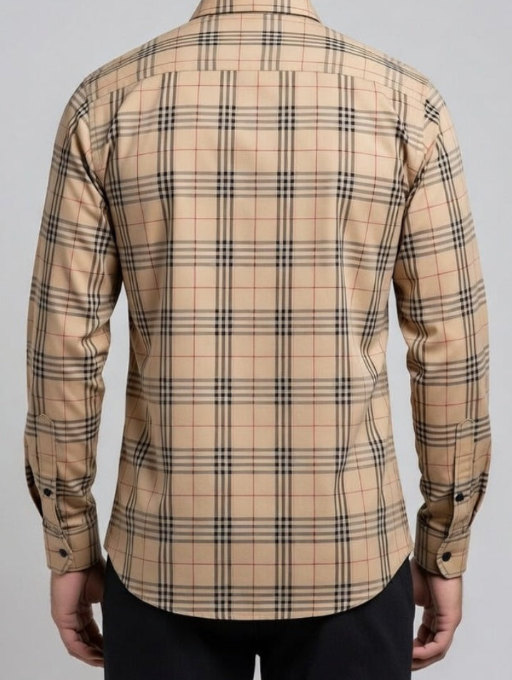 Men’s Heritage Camel and Black Checkered Plaid Shirt