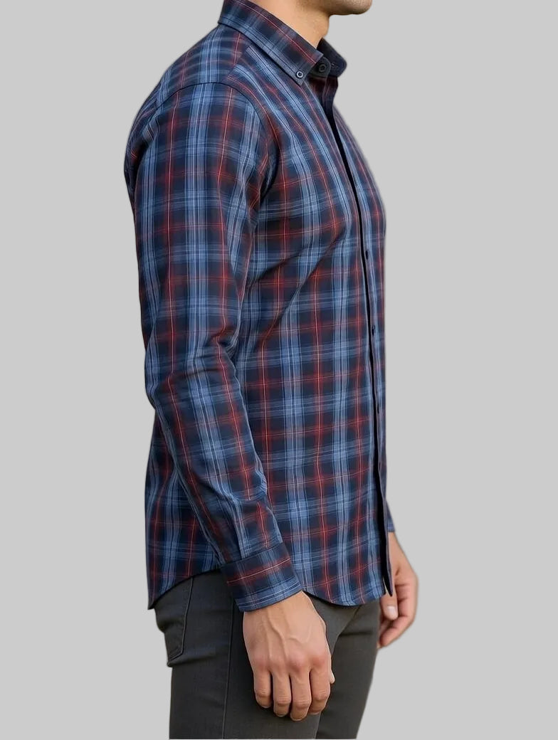 Men’s Premium red and Sky Blue Micro-Grid Shirt