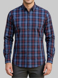 Men’s Premium red and Sky Blue Micro-Grid Shirt