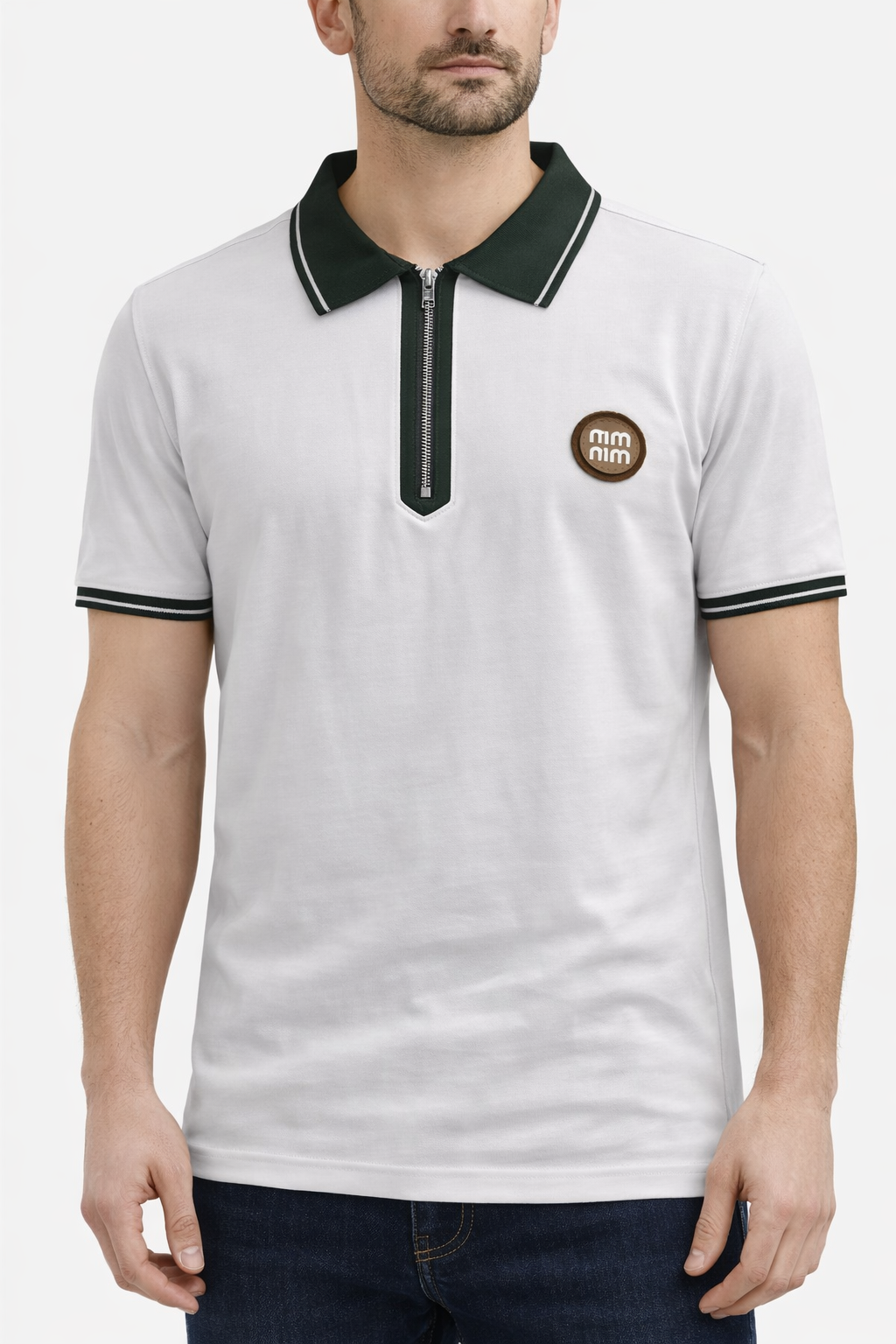 Men’s Zipper-Neck Polo White Shirt