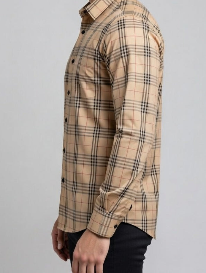 Men’s Heritage Camel and Black Checkered Plaid Shirt