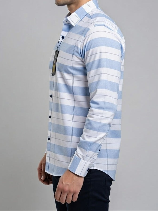 Men’s Slim-Fit light blue and white striped Shirt
