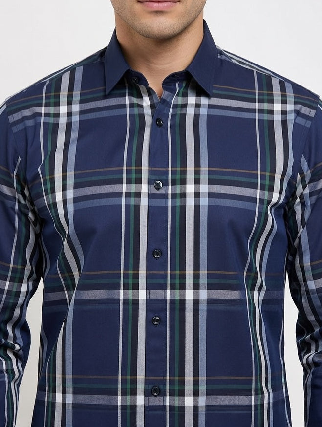 Navy Blue Bold & Classy Checkered Shirt