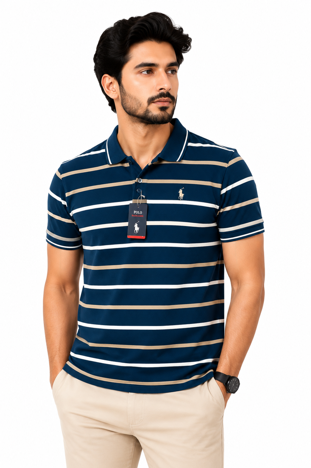 Men’s Premium Cotton-Style Striped Polo