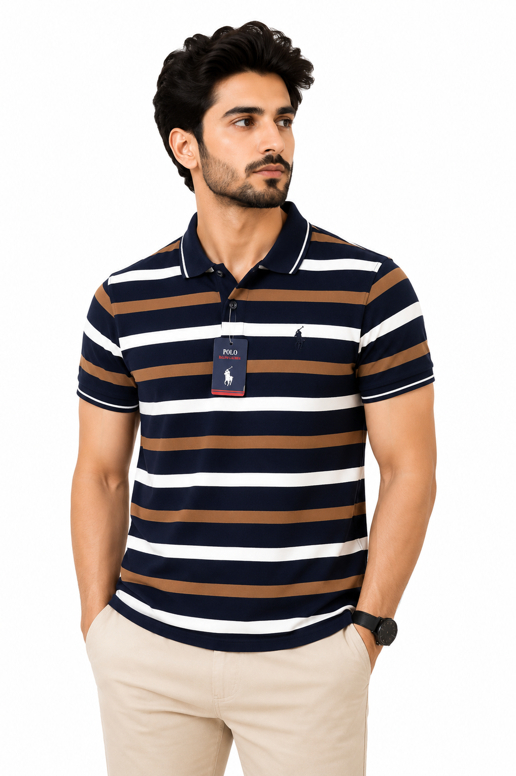 Men’s Premium Cotton-Style Striped Polo