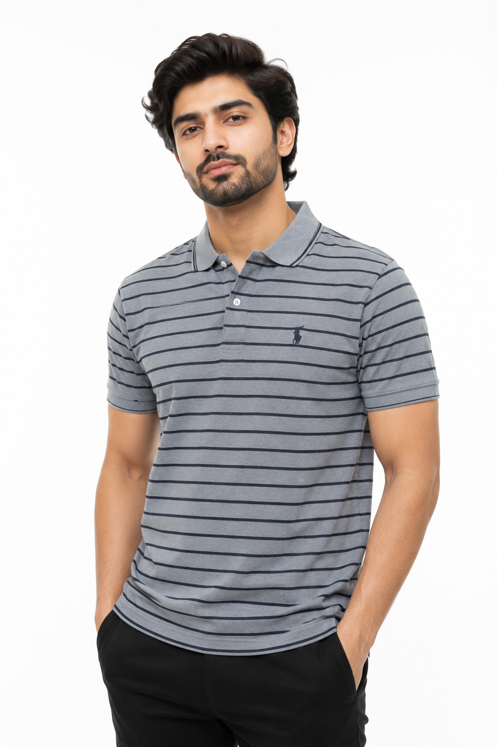 Men’s Premium Cotton-Style Striped Polo
