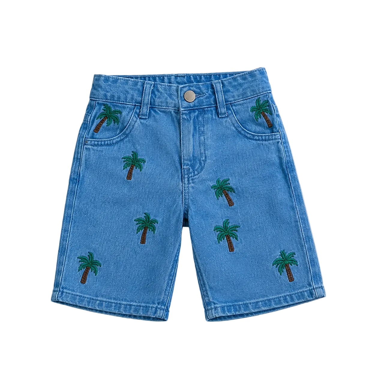Premium Embroidered Palm Motif Denim Shorts for Toddlers