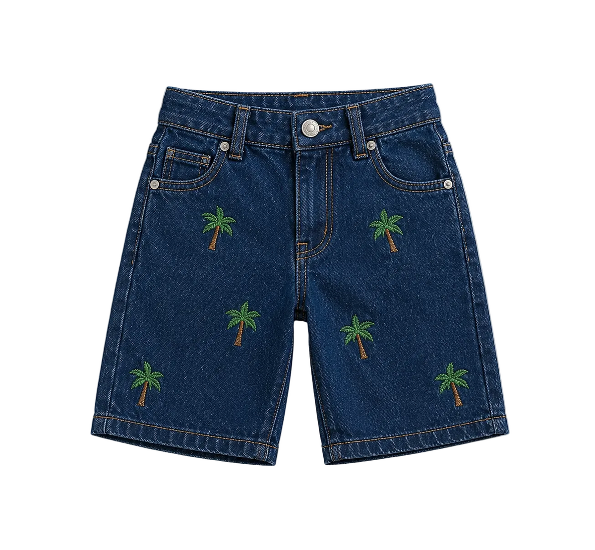 Premium Embroidered Palm Motif Denim Shorts for Toddlers