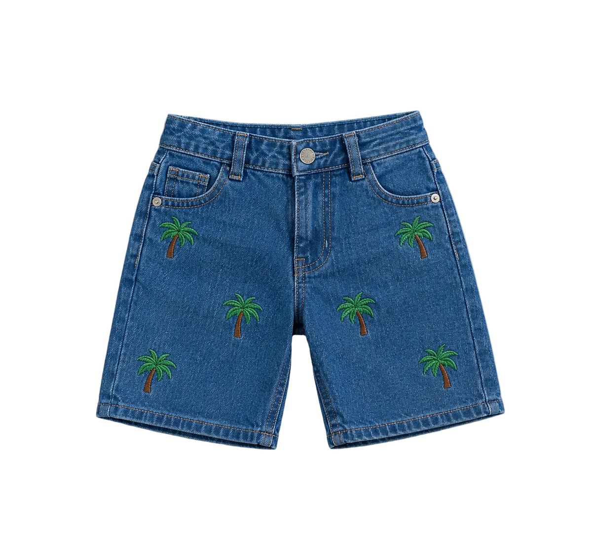 Premium Embroidered Palm Motif Denim Shorts for Toddlers