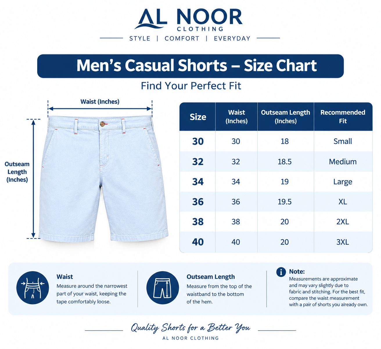 Al Noor Classic Cotton-Style Casual Shorts for Men detailed image