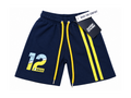 Boys' Navy Blue Sport Shorts – Number "12" Graphic & Side yellow Stripe Detail