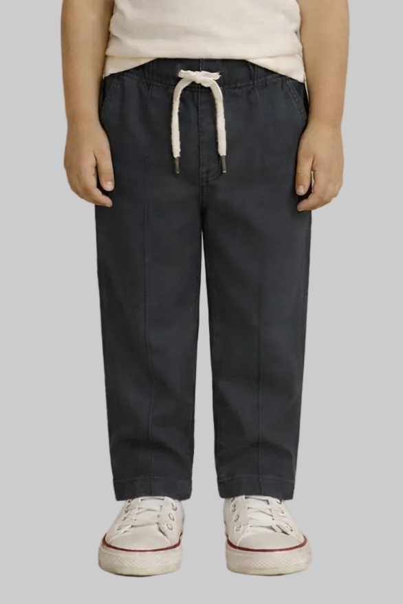 Kids Comfortable Drawstring Casual Pant Style Trousers-Charcoal Grey