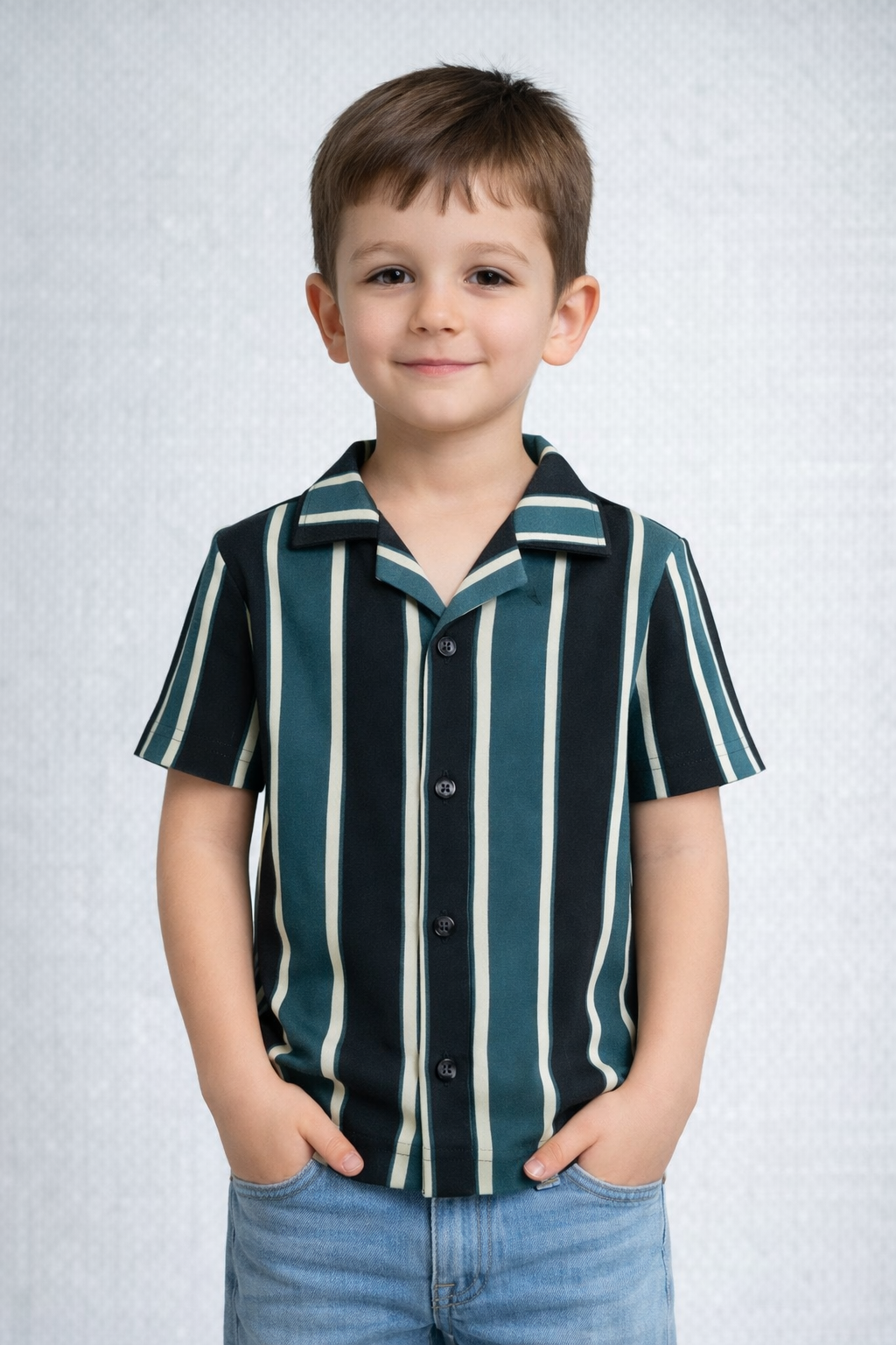 Kids Smart Stripe Collared Half sleeve Shirt (SEA GREEN BLUE)