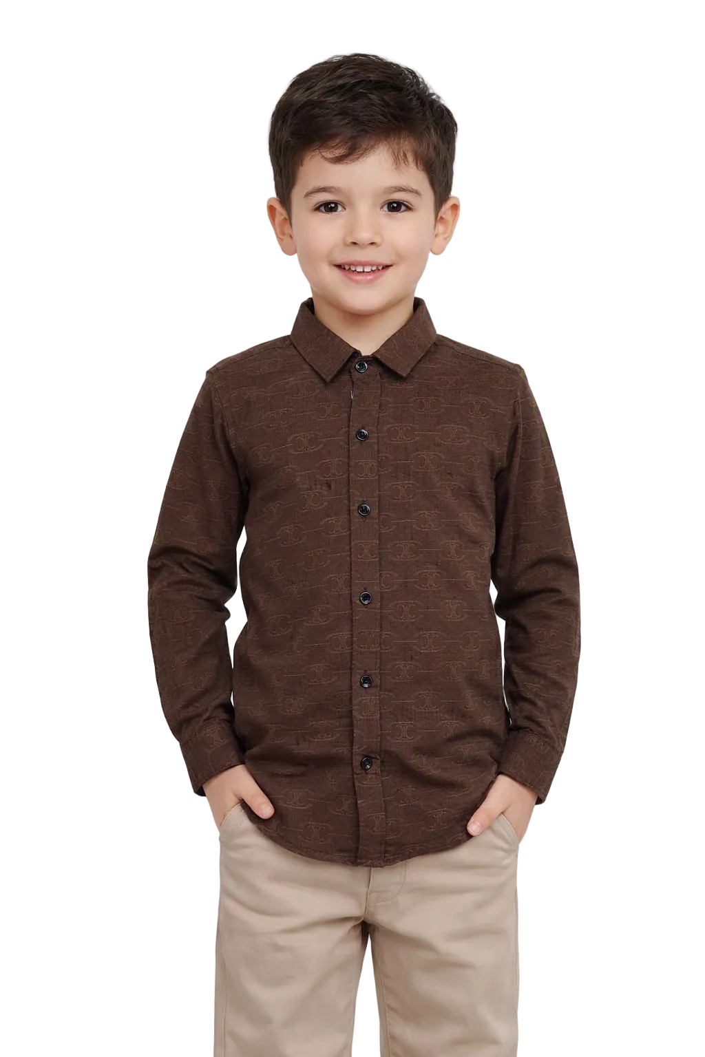 Boys Jacquard Monogram Button-Down Shirt