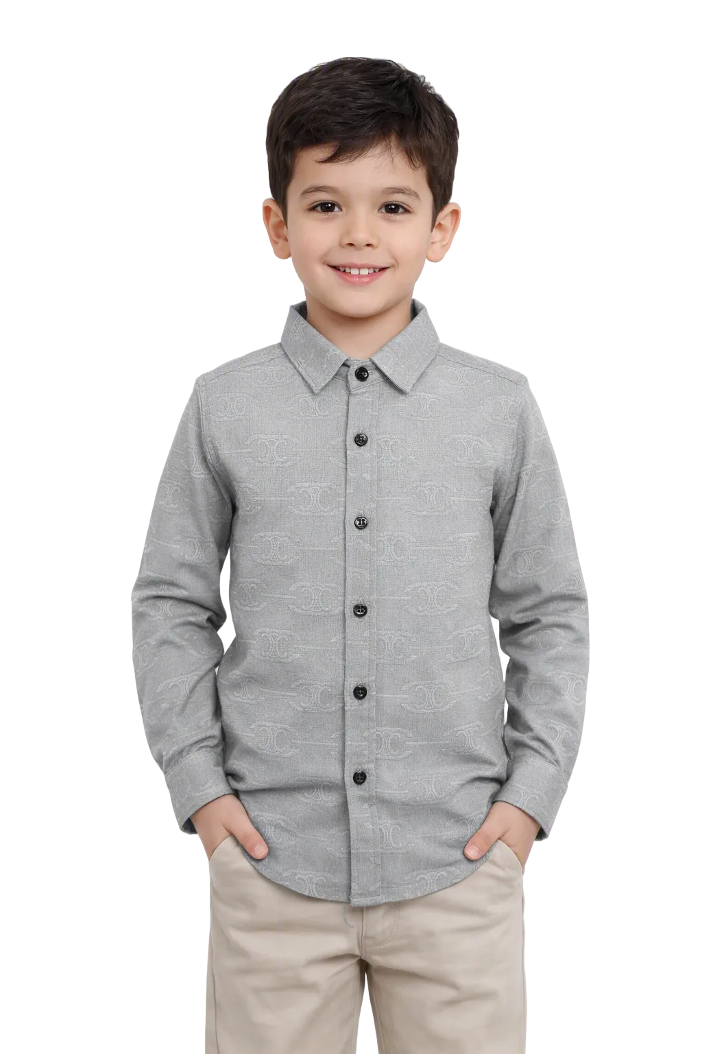Boys Jacquard Monogram Button-Down Shirt