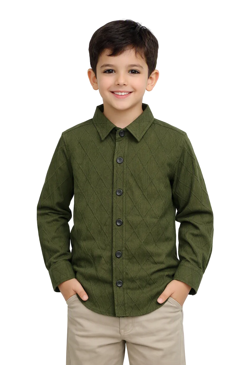 Boys Grey Quilted Diamond Texture Button-Down Shirt