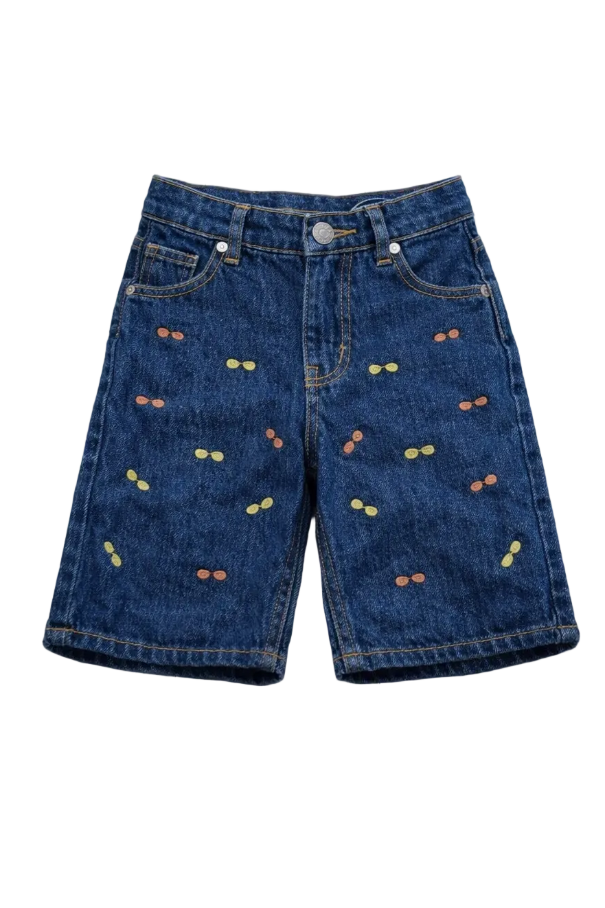 Toddle's Embroidered Denim Shorts - Carrot Motif