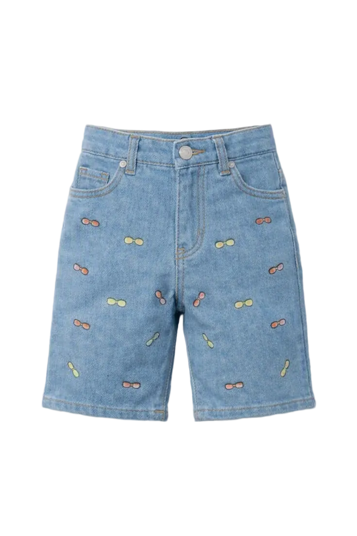 Toddle's Embroidered Denim Shorts - Carrot Motif