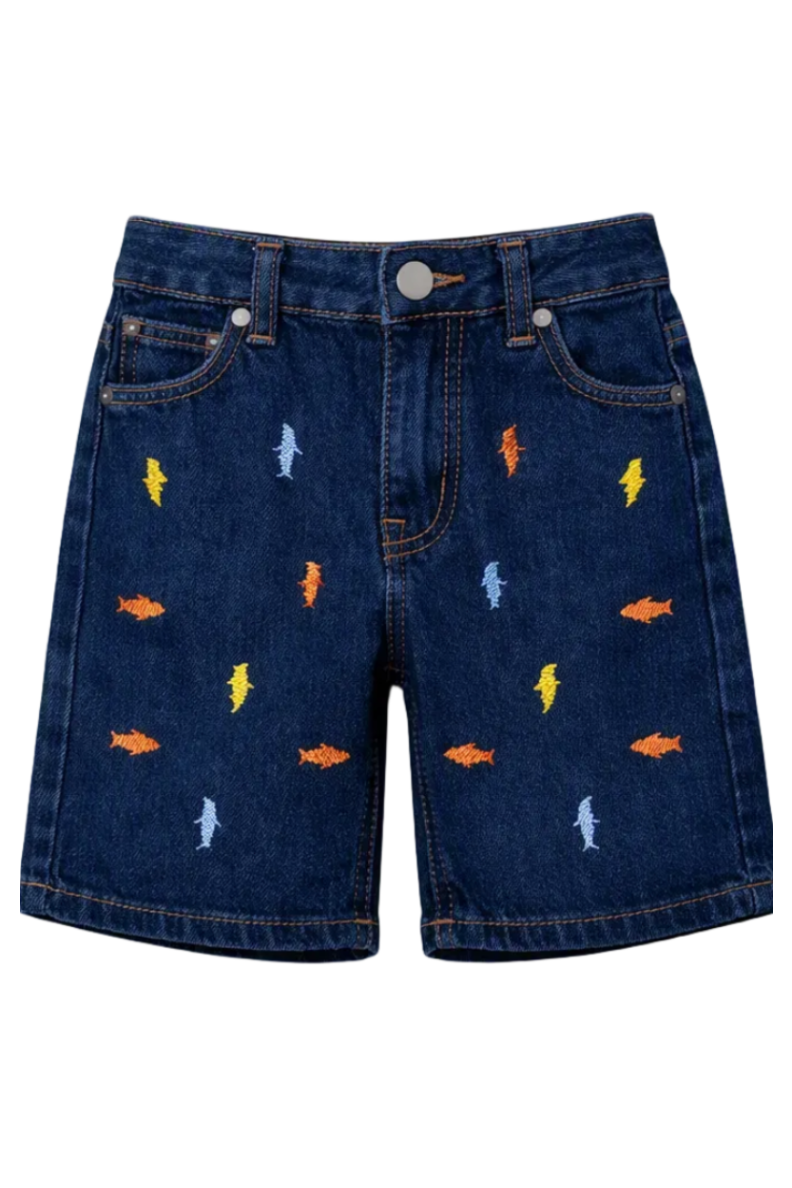 Toddler's Fun Shark-Embroidered Denim Shorts