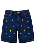 Toddler's Fun Shark-Embroidered Denim Shorts