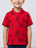 Boys' Casual White Polo – Tropical Leaf Pattern