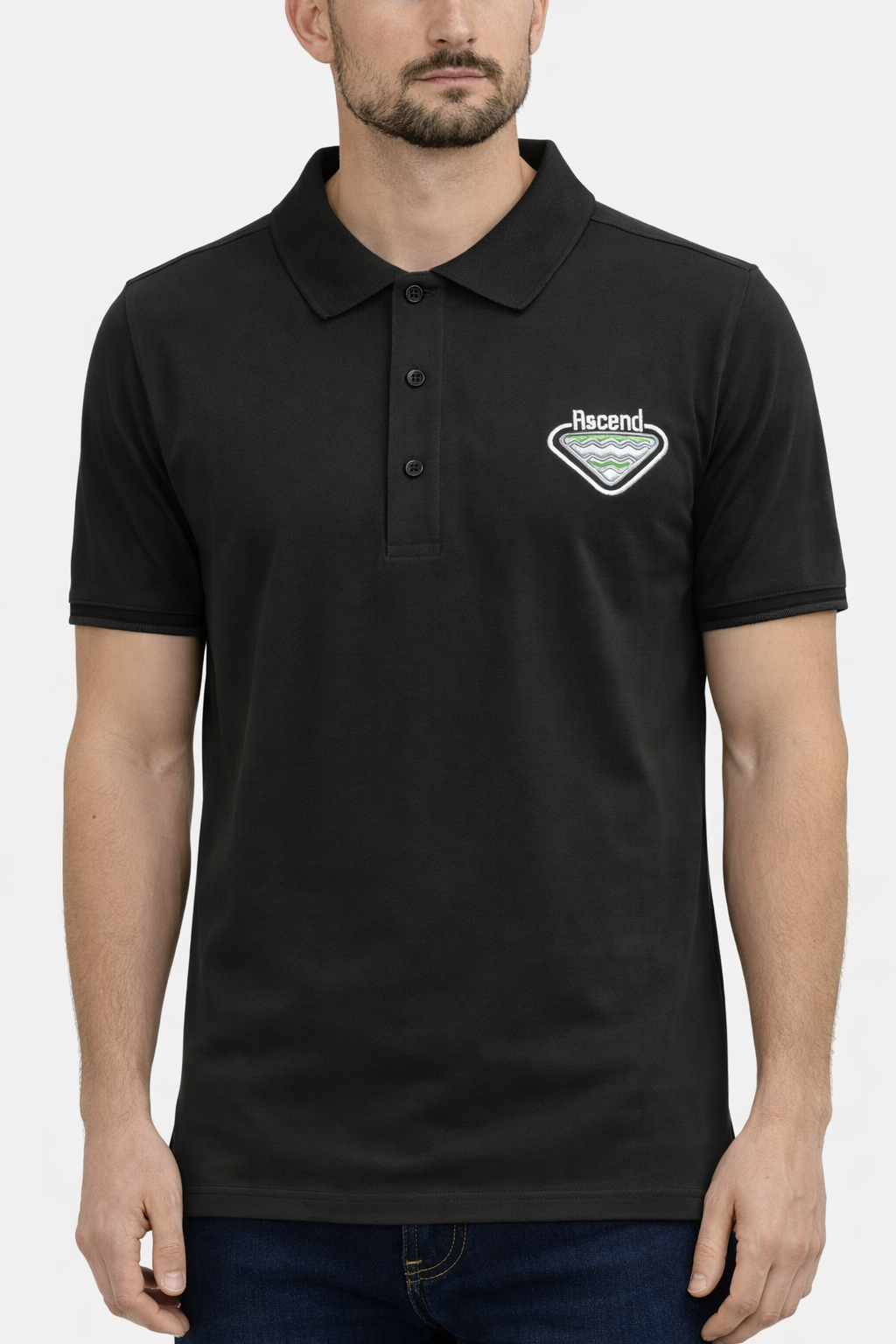 Men’s Ascend Pique Polo Black color with Embroidered Badge