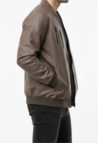 Zip Up Grey-Brown Vegan Leather Jacket