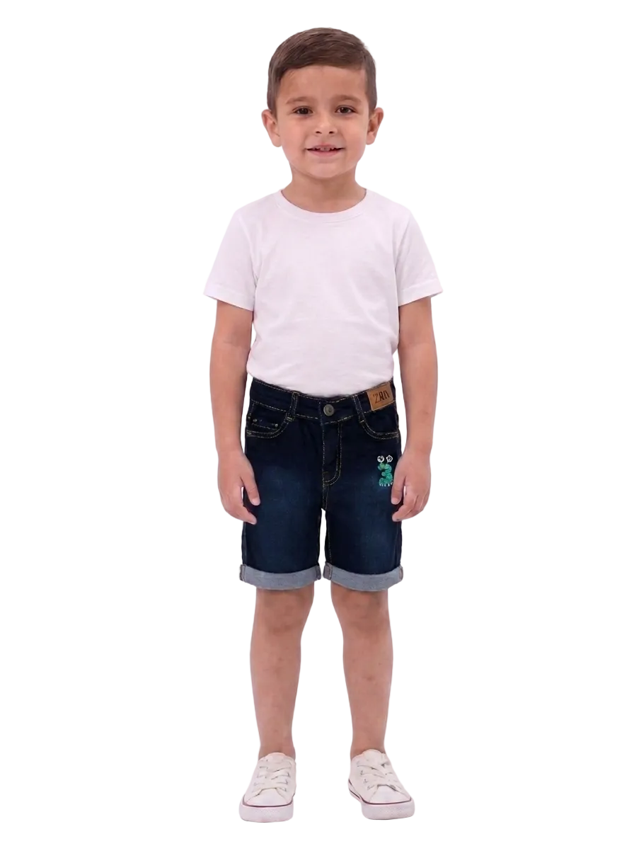 kids premium Embroidered denim short with Caterpillar Detail