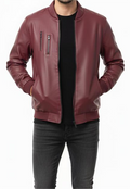 Zip Up Maroon Leather Jacket