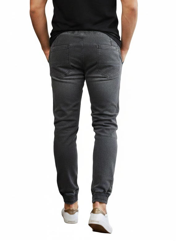 Dark Grey Moto Denim Joggers for Men