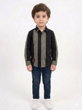 Boys Olive Green and Black Vertical Stripe Shirt