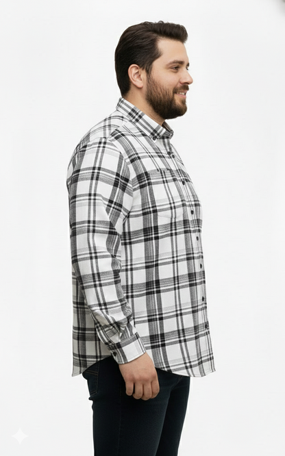 White & black check shirt