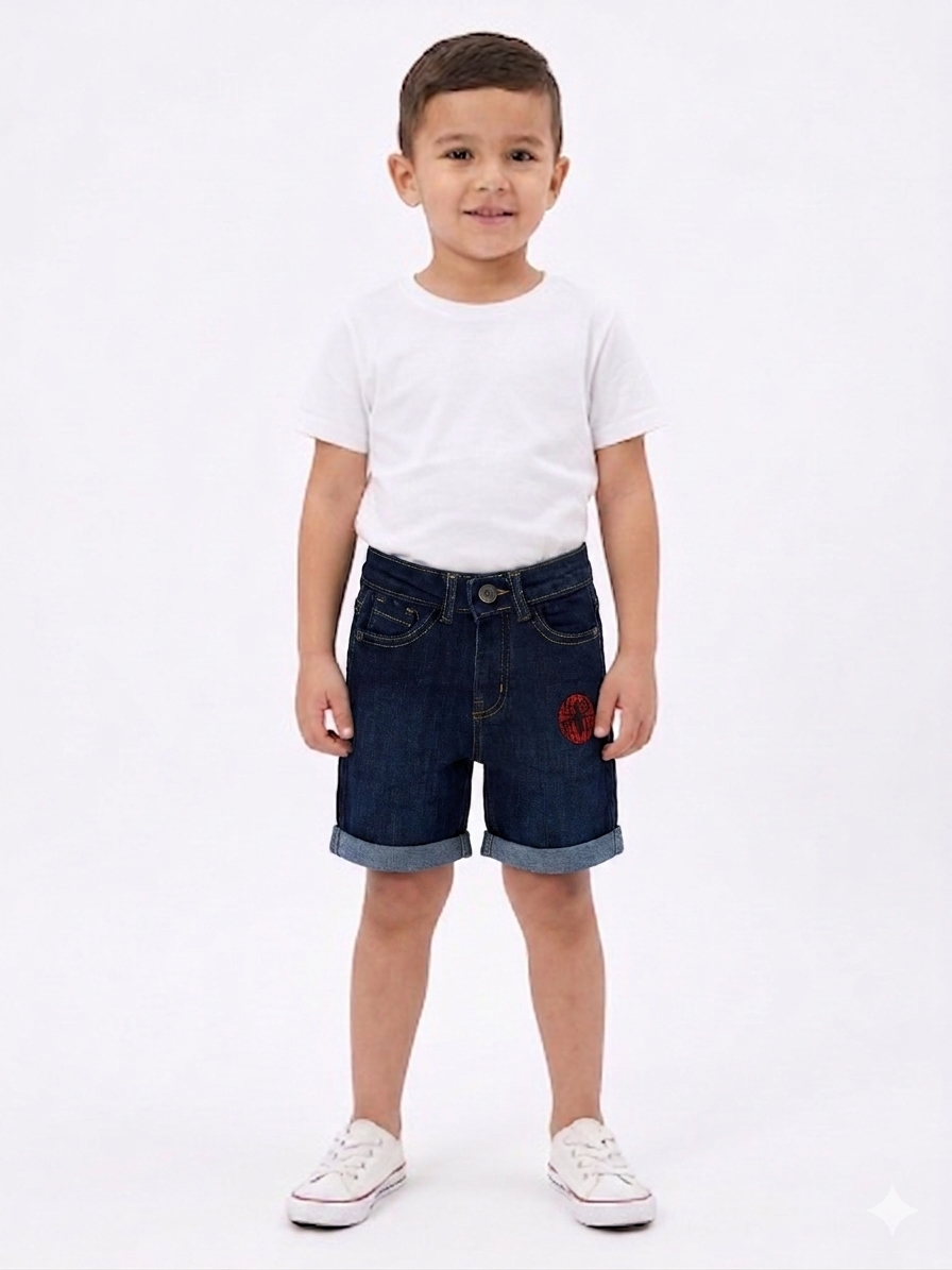 Boys' Denim Shorts with Cuffed Spider & Graphic Patch