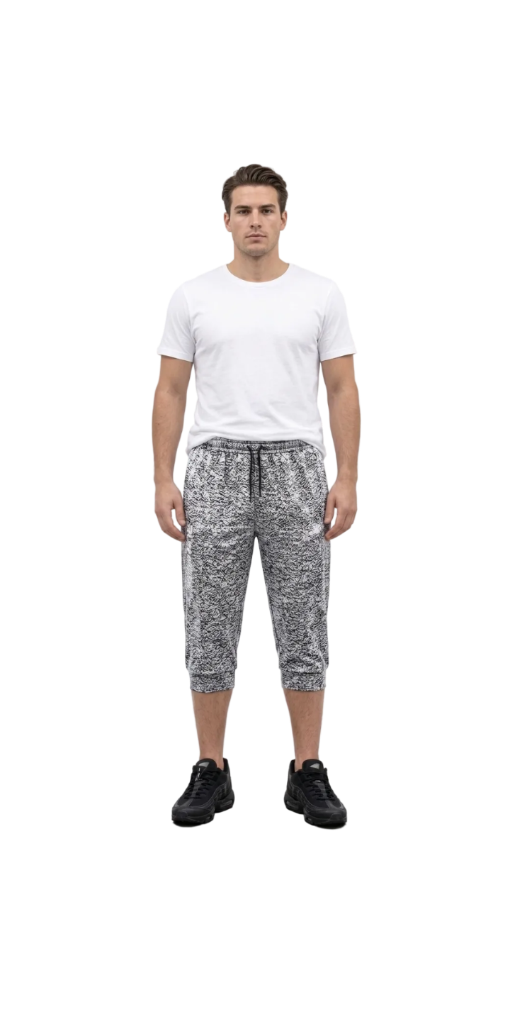 Men's Slim Fit 3 quarter Shorts with Black Graphic Print