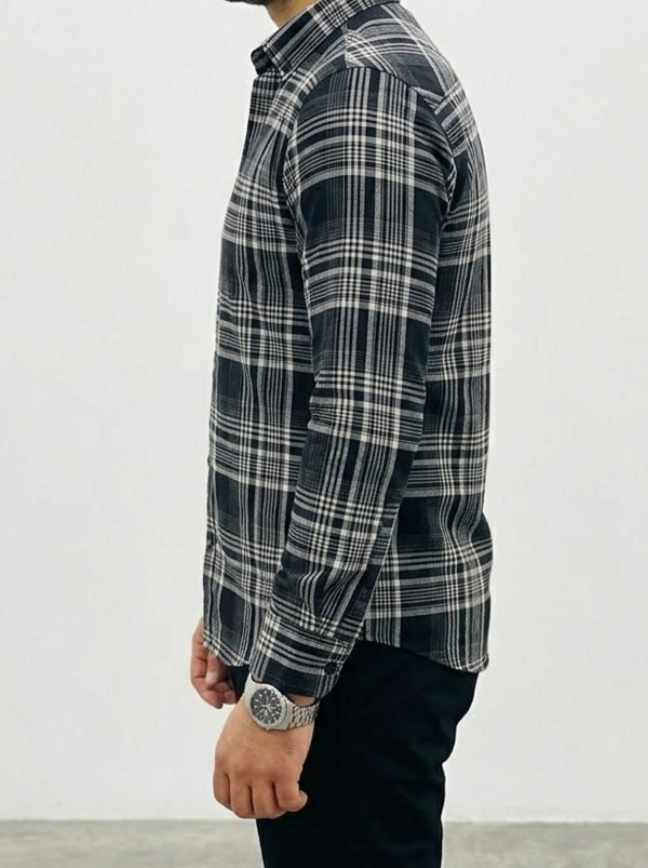 Men’s Black & White Striped Check Shirt