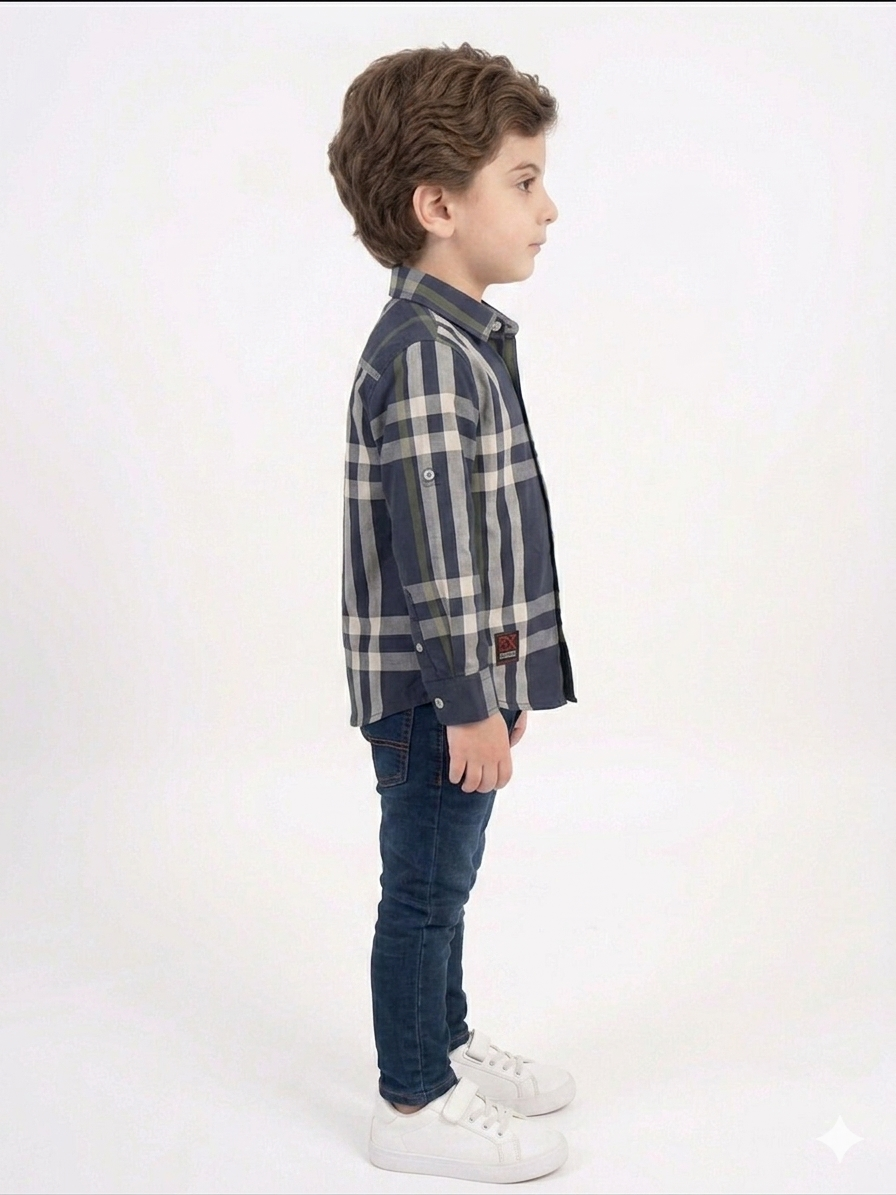 Premium Cotton Checkered Long Sleeve Shirt for Kids