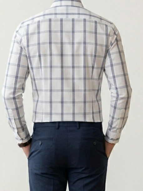 Men's Modern-Fit Slate Grey and Navy Checked Shirt