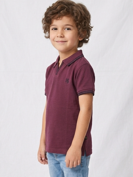 Boys' Signature Johny Collar Polo – Premium Open V-Neck