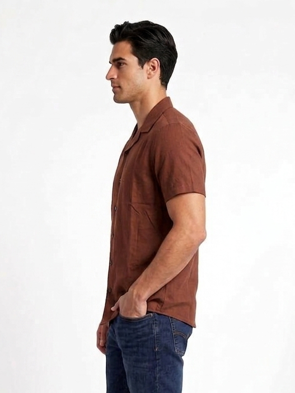 Men's Premium Dark Brown Cuban Collar Short Sleeve Shirt