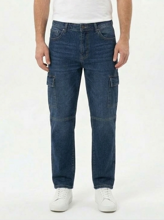 Men’s Classic Dark Blue Relaxed Fit Cargo Jeans