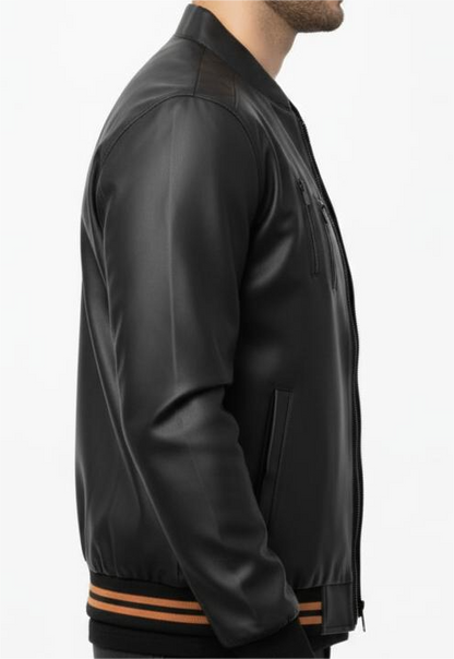 Zip Up Black Leather Jacket