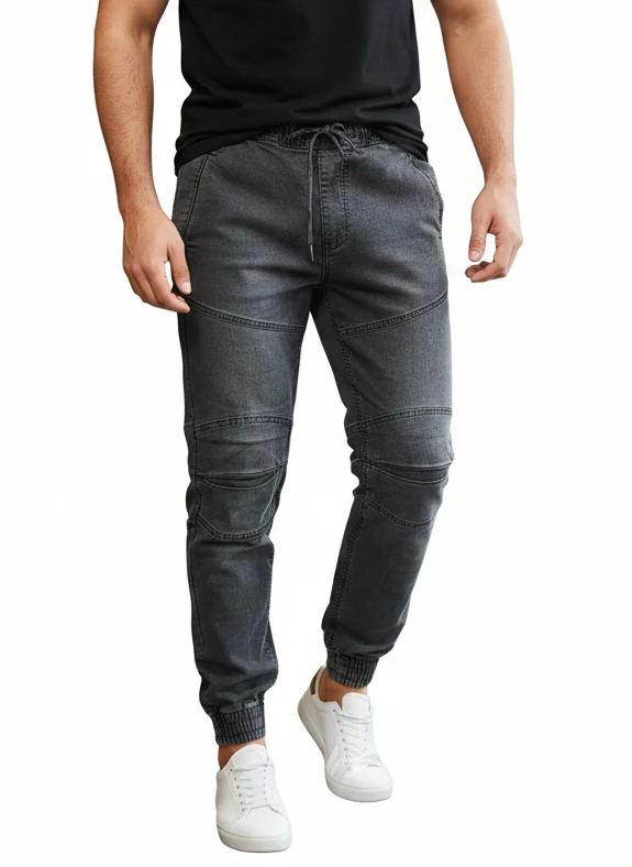 Men's Moto-Style Slim Fit Denim Jogger Pants