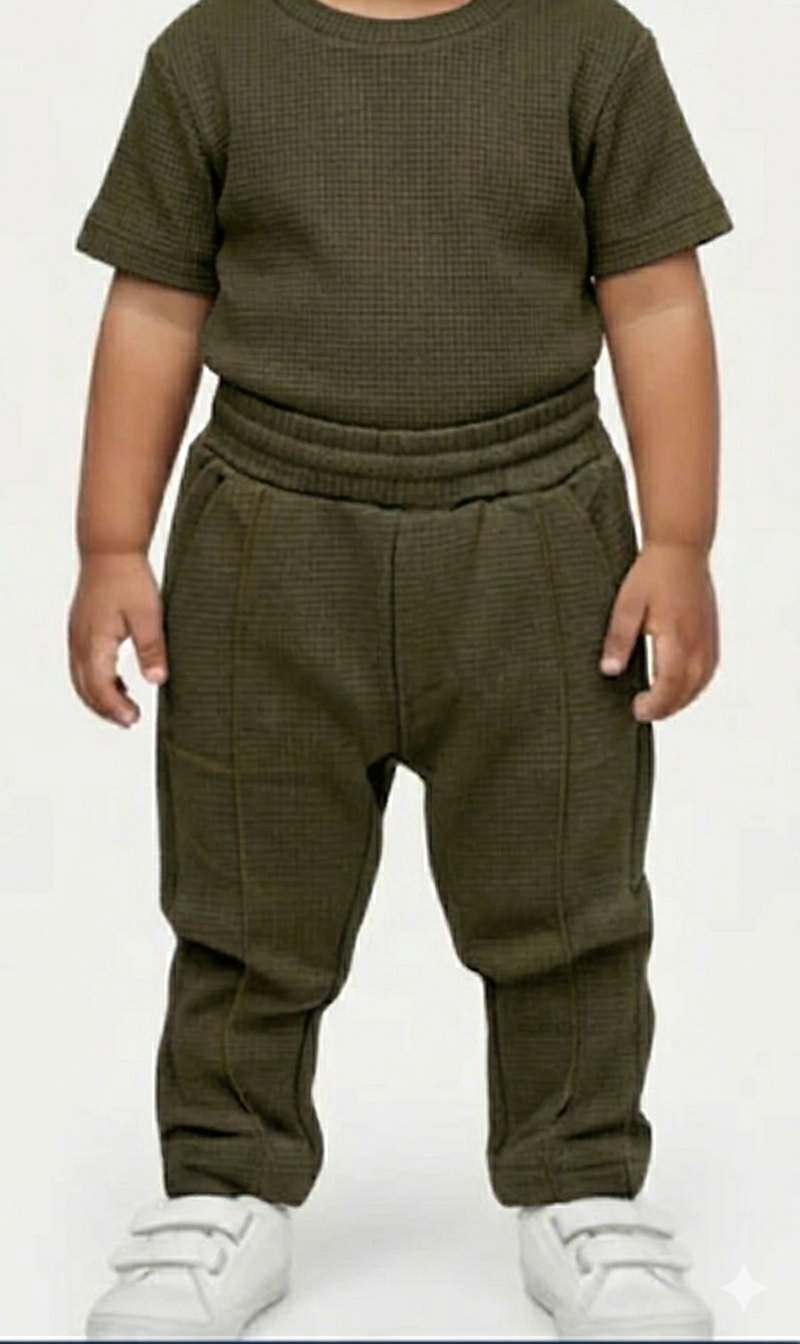 Kids Premium olive green waffle Track Suits
