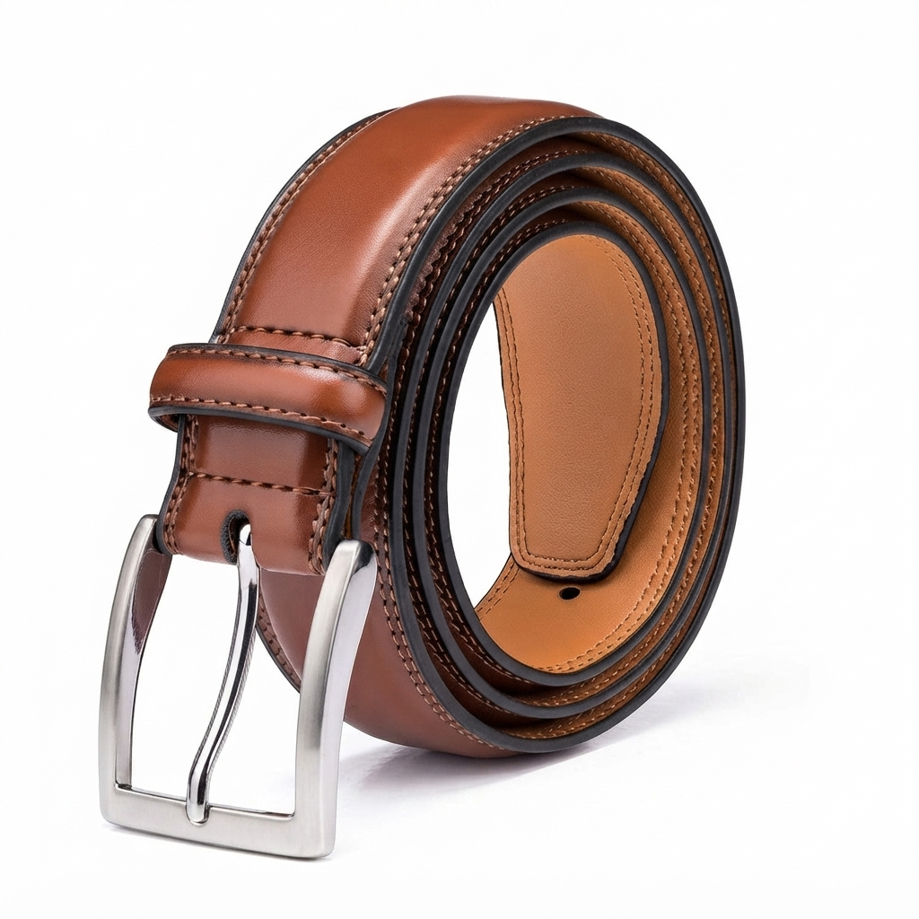 Men's Classic Leather Belt with Square Buckle